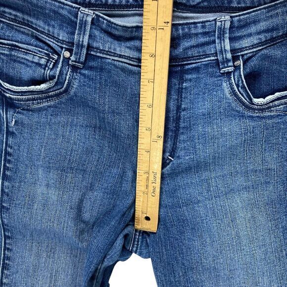 White House Black Market Jeans 10 Blue Blanc Rhinestone Beads Slim Crop Denim - Picture 11 of 13